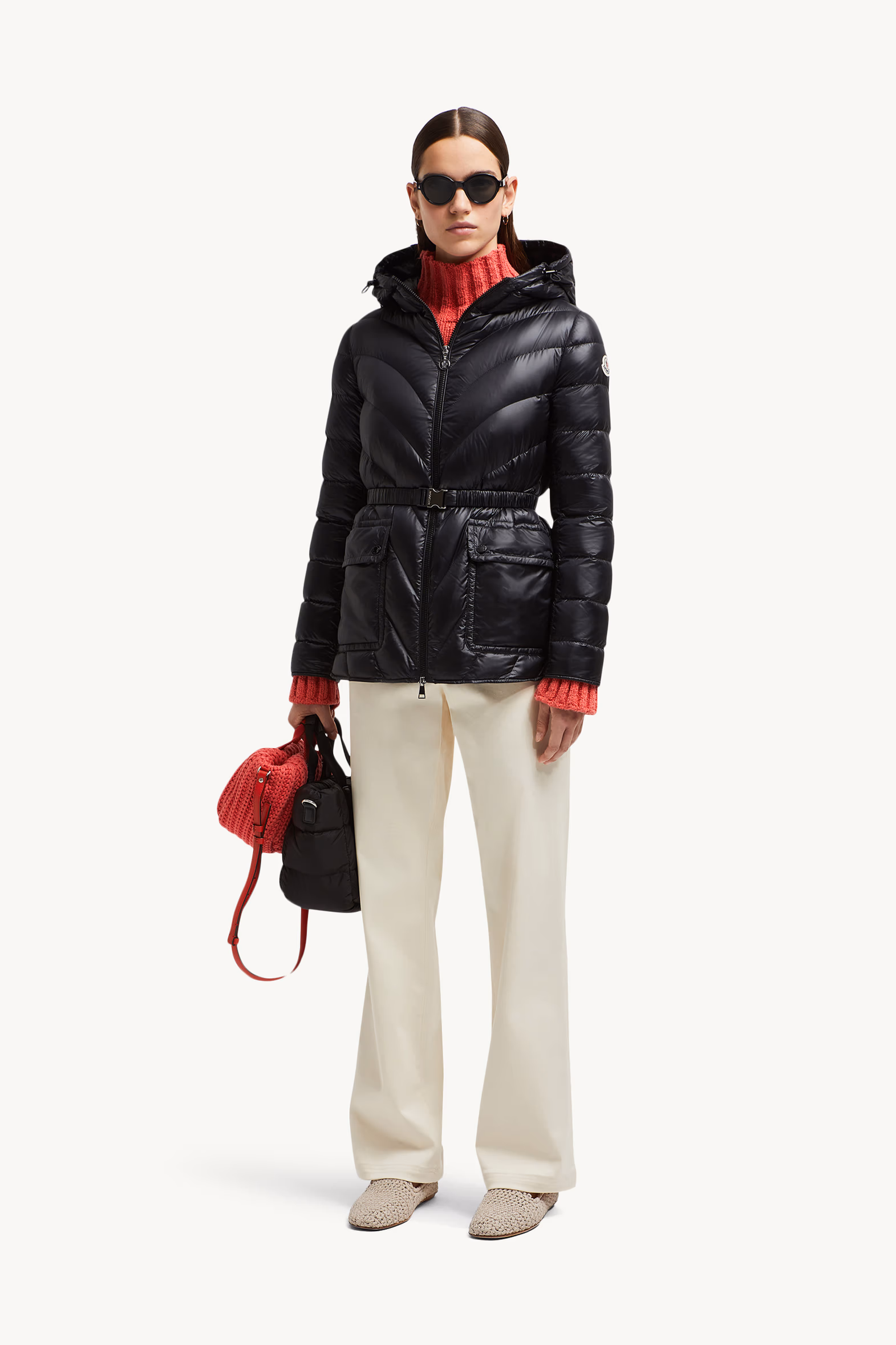 Argenno Hooded Mid-Length Down Jacket Women Black Moncler 0